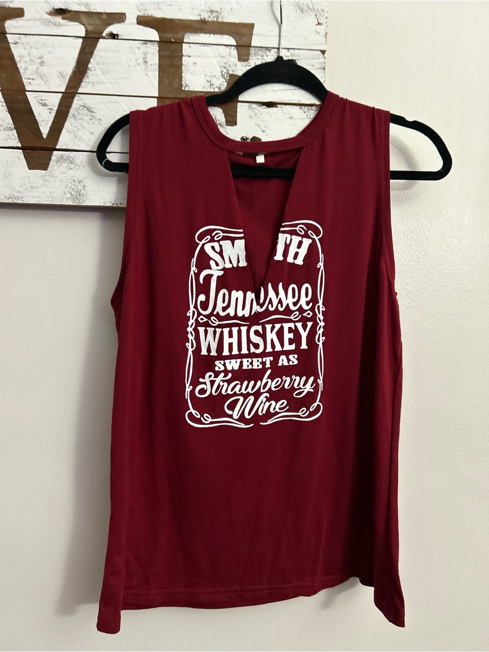 Sleeveless Burgundy Graphic Tank Top - Tennessee Whiskey Print